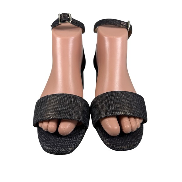 MANOLO BLAHNIK 37.5 Lauratomod Metallic Denim Buckle Sandals Heels 7 - Picture 2 of 7